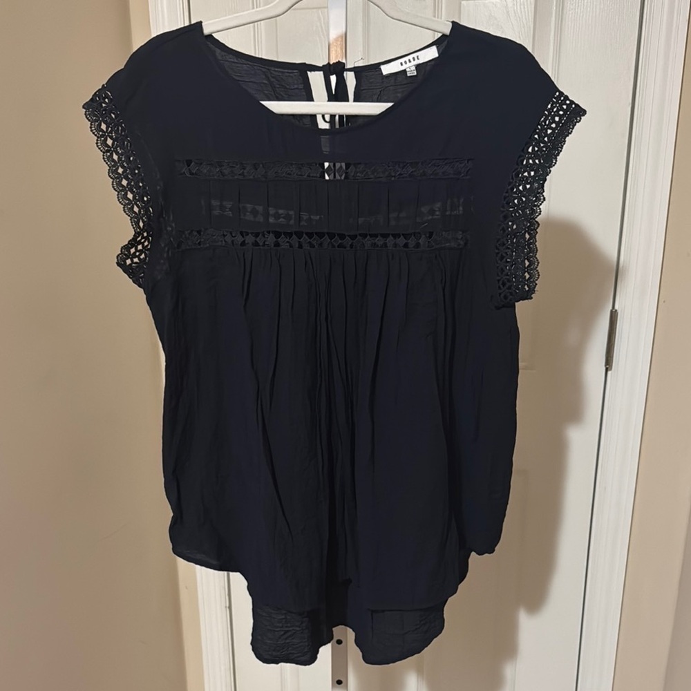 Ro & De Blue Smocked Cap Sleeve Blouse